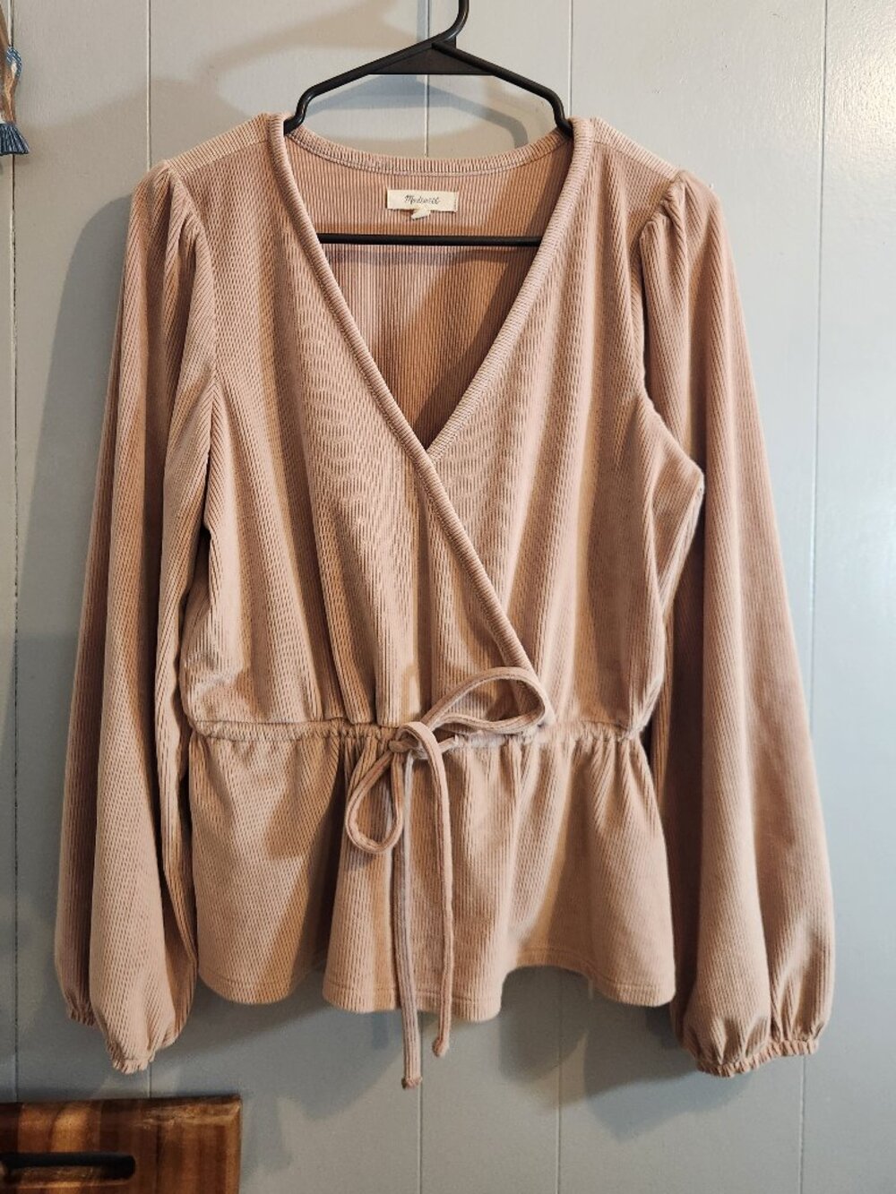 Madewell ribbed corduroy tie front faux wrap top blouse shirt - Picture 2 of 10